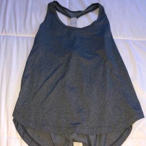 Grey, ribbed, athletic shirt.